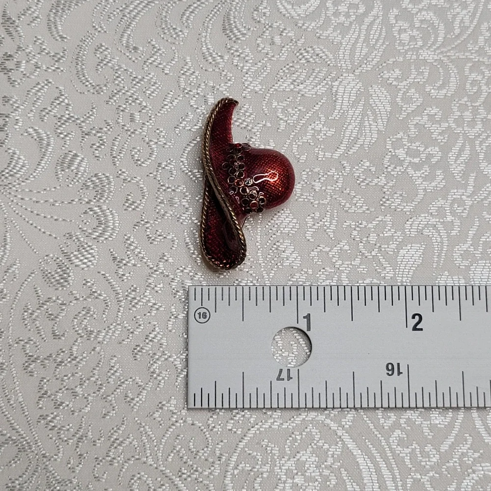 Vintage Gold Ruby Red Hat‎ Society Brooch Enamel Floral Pendant Gift